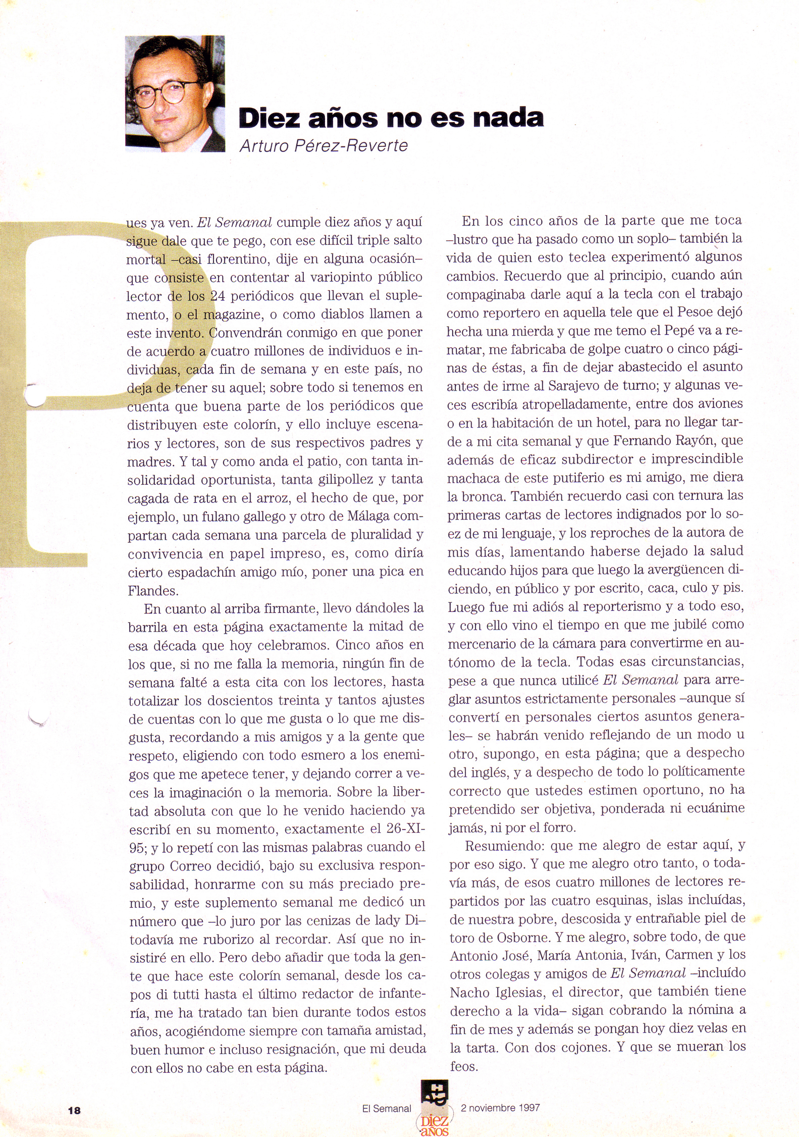 "Diez años no es nada" El Semanal 2 de noviembre de 1997