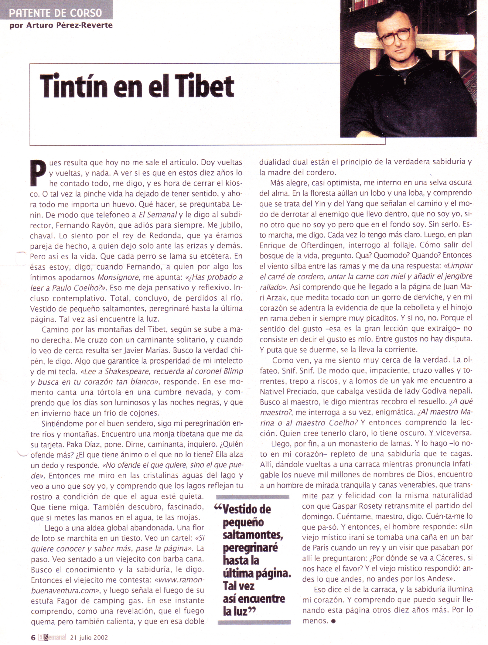 "Tintín en el Tibet" El Semanal 21 de julio de 2002