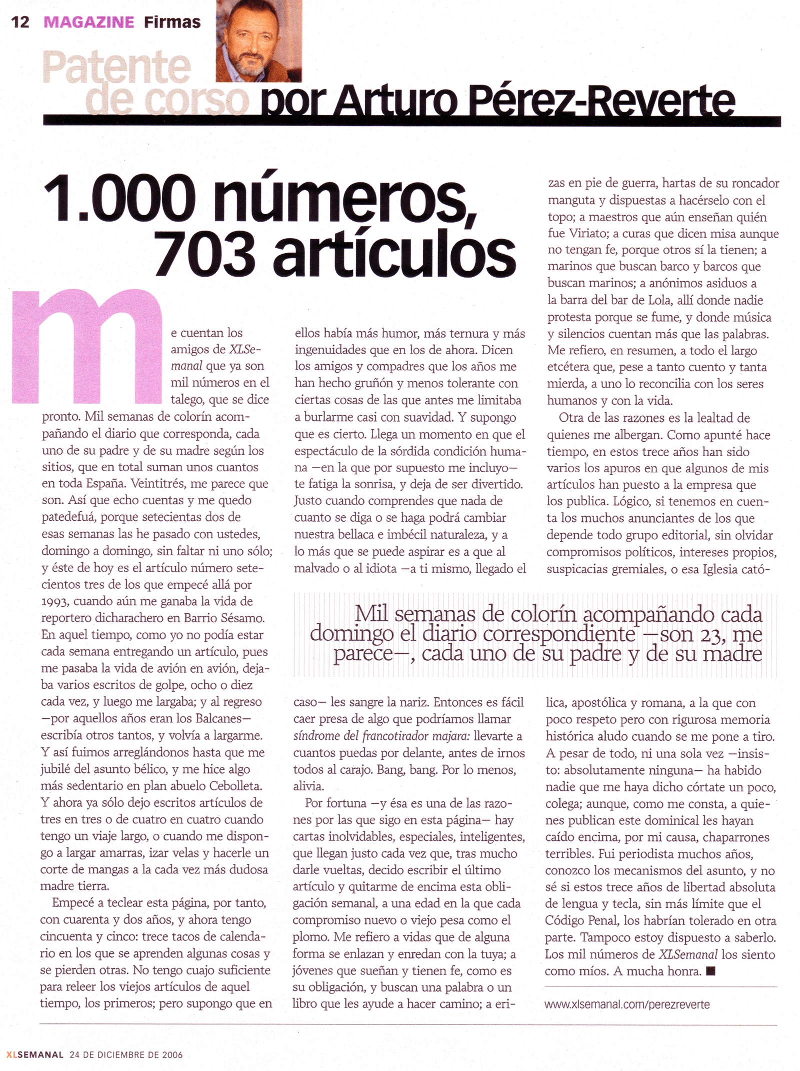 "1000 números, 703 artículos" XLSemanal, 24 de diciembre de 2006