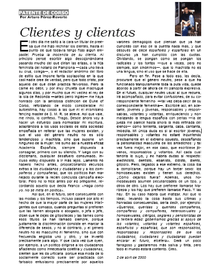 "Clientes y clientas" Patente de Corso 2 de Abril de 2000