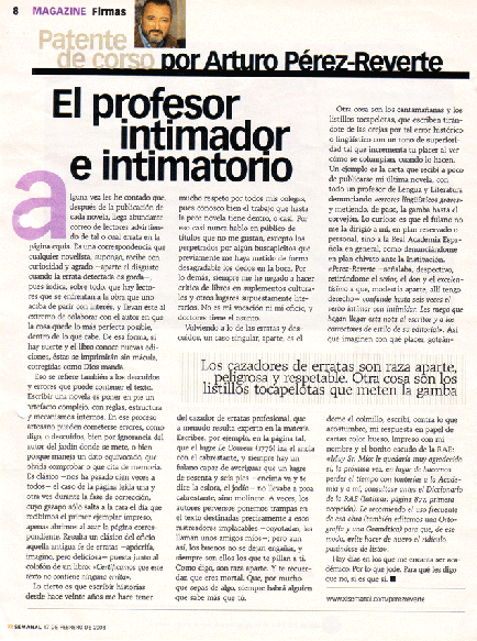 "El profesor intimador e intimatorio" Patente de Corso 17 de Febrero de 2008