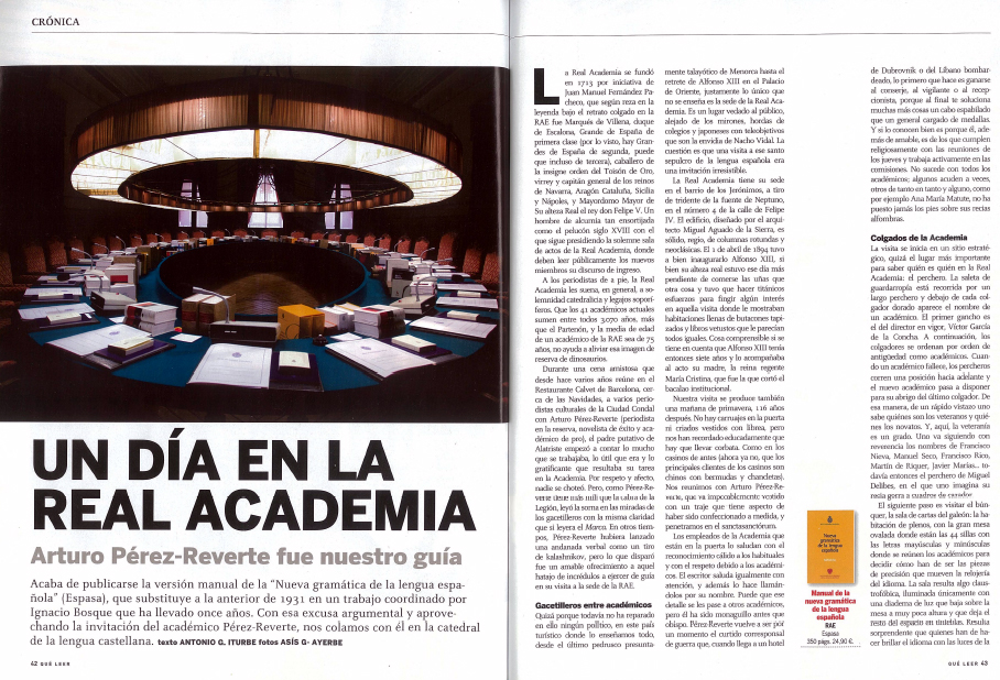 "Un da en la Real Academia" Revista Que Leer Junio 2010   (Fuente: FCV)