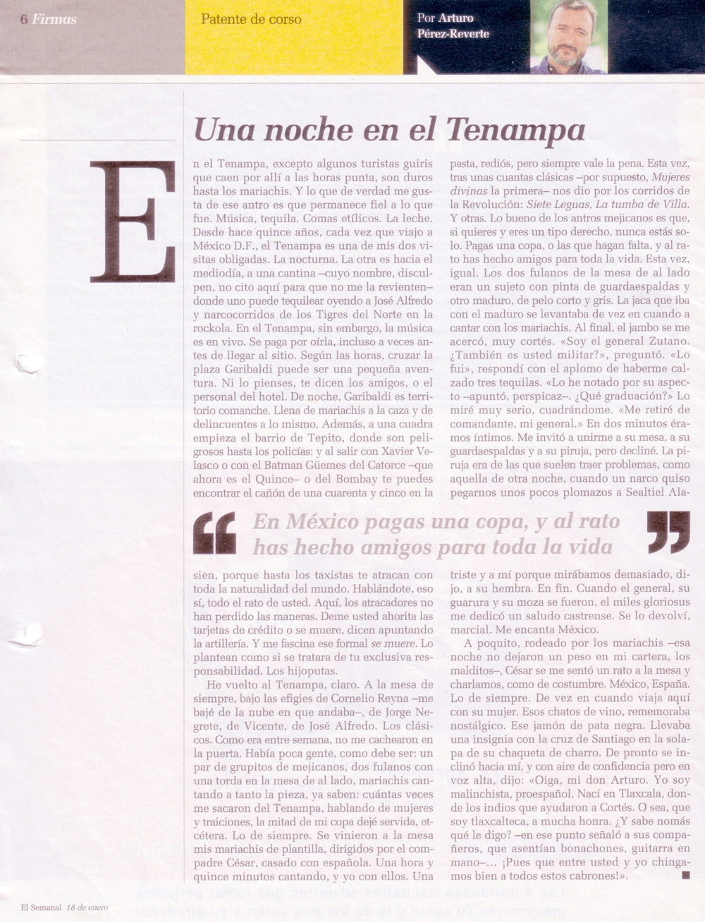 "Una noche en el Tenampa" El Semanal, 18 de enero de 2007